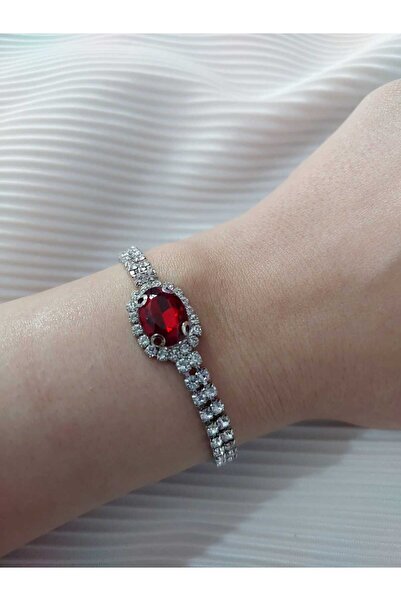 Avcıoğlu Aksesuar اسوارة نسائية حجر واحد بيضاوي موديل زركون كريستال حجر اسوارة مطلية بالفضة