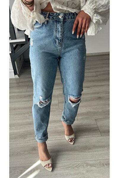Oslove Hıgh Rıse Çift Dizi Yırtıklı Mom Jean (1842-2)