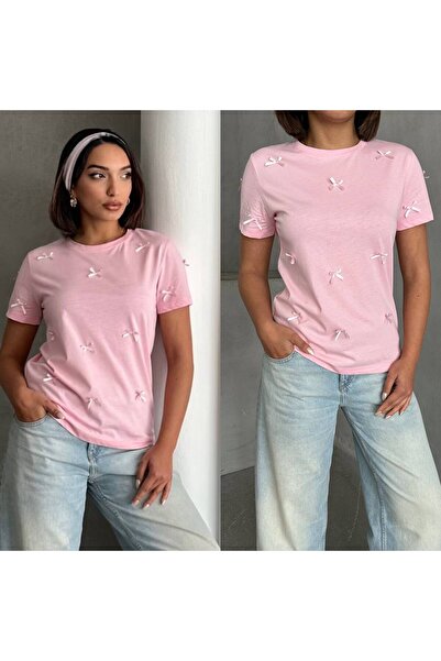 VESS MODA Γυναικείο μπλουζάκι με κεντητό φιόγκο