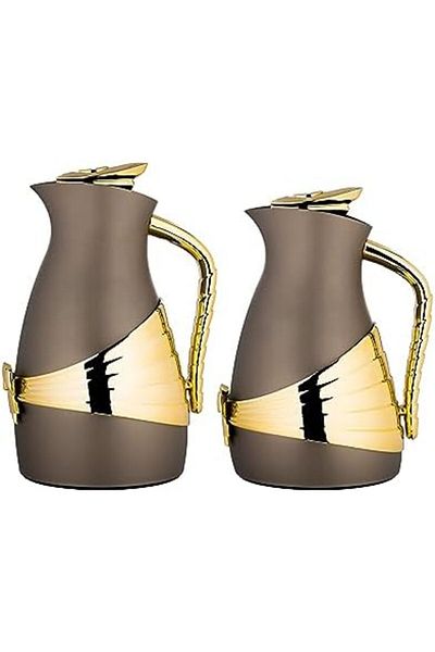 ALSAIF Coffee And Tea Vaccum Flask Set In Brown/gold / Leak-proof And Keeps Drinks Hot 0.7/1.0 Liter
