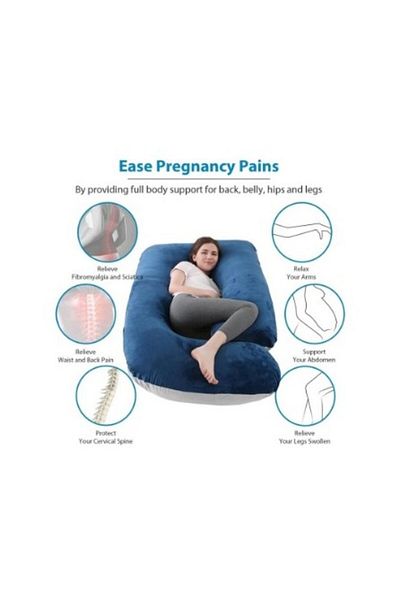 COOYA 180cm U-Shaped Maternity Pillow with Cooling Cover (Blue&Grey), Full Body Pregnancy Pillow