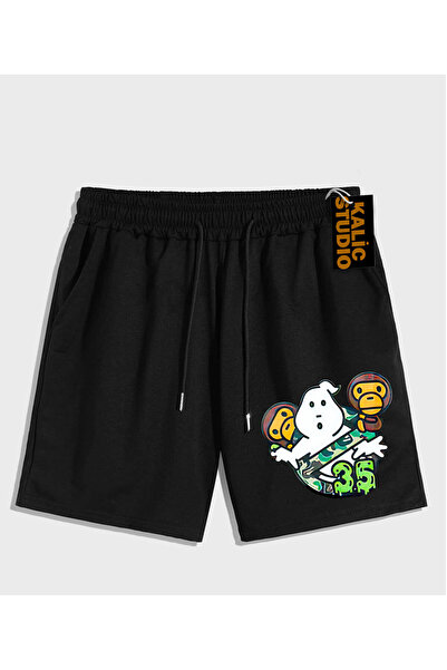 Kalic Studio PANTALONI SCURT DE VARĂ UNISEX Mr. Bape cu model negru