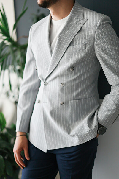 Avni Ceylan Gofre Kumaş İtalyan stil slim fit kruvaze erkek ceket special edition Gri