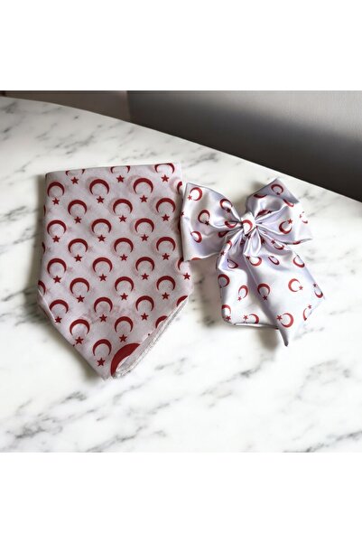 ALS Tasarım Dünyası White Color Bandana and Satin Bow Buckle Set April 23 Combination