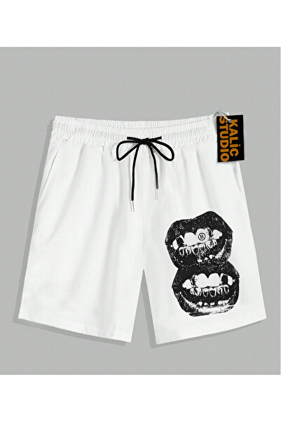 Kalic Studio شورت صيفي أبيض منقوش للجنسين من Bay Grillz