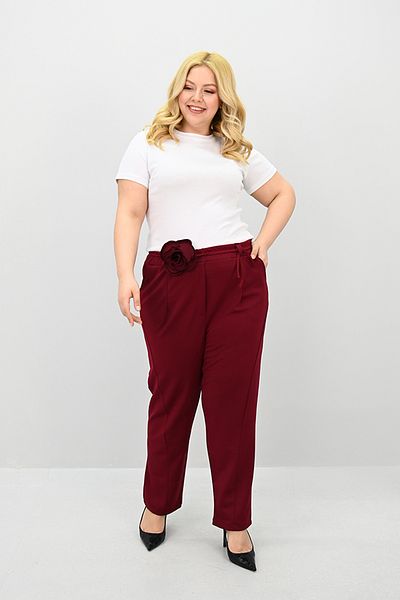 Koza Butik Women's Plus Size Rose Belt Detailed High Waist Pants 6327-25