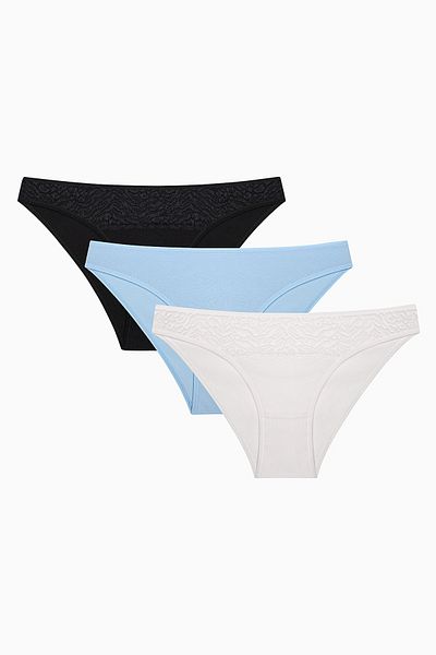 Penti Weiche Pastelltöne Spitze Detaillierte Baumwolle 3 Stück Slip Höschen