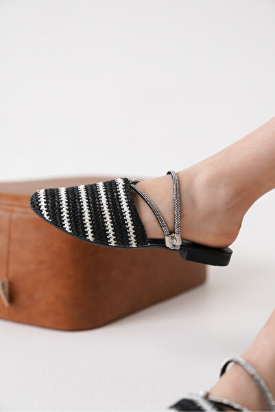 BAKGİY Γυναικείες παντόφλες από πέτρα από ψάθινο πλέξιμο ασπρόμαυρο / σανδάλι...