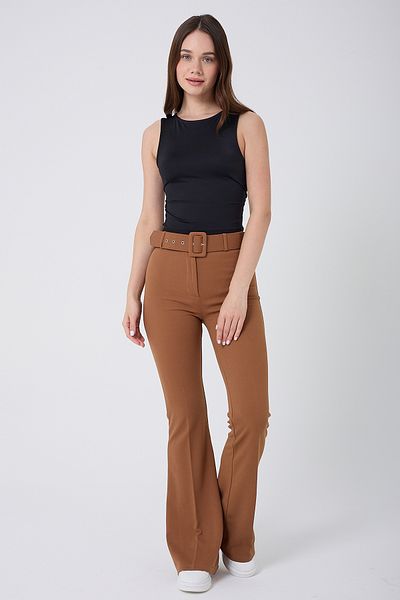 Royalside Pantaloni de damă cu talie înaltă, cu talie înaltă, spaniole, bronzate