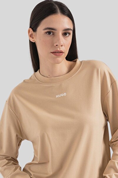 Hugo Boss Regualar Fit Bisiklet Yaka Kadın Sweatshirt Bej