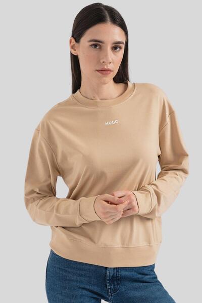 Hugo Boss Regualar Fit Bisiklet Yaka Kadın Sweatshirt Bej