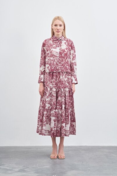 LADY PATTERNED VOILE SKIRT SET BURGUNDY