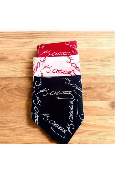 ALS Tasarım Dünyası Triple Color (Red, White, Black) Ataturk Signature Bandana 100% Cotton Unisex