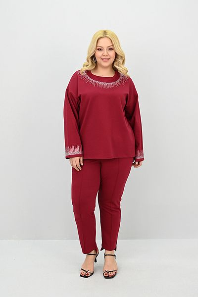 Koza Butik Γυναικείο Σετ Φούτερ με Λεπτομέρεια Πέτρα Plus Size 8175-25