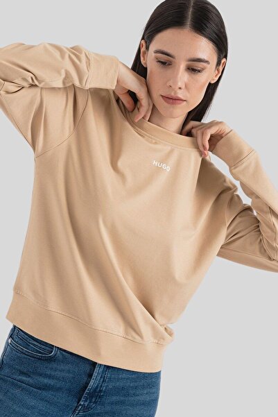 Hugo Boss Regualar Fit Bisiklet Yaka Kadın Sweatshirt Bej