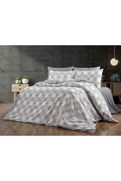 sehra Set de lenjerie de pat dublu din bumbac natural moale și durabil de lux + cearșaf de pat fără elastic + 2 fețe de pernă
