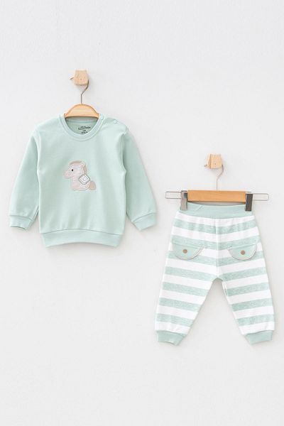 Aziz Bebe Baby Boy Horse Embroidered Sweatshirt Pants 2-Piece Bottom Top Baby Set 3 Months - 36 Months