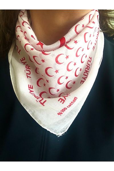 ALS Tasarım Dünyası Ataturk Signed White Color Unisex Cotton Bandana Scarf April 23 Bandana