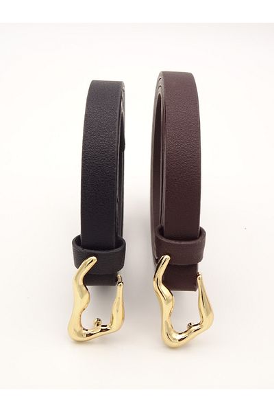 Versla Women's Thin Belt with Gold Buckle Pin, Pants Belt, Dress Belt, Coat Belt, Shirt Belt