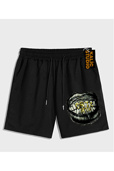 Kalic Studio Pantaloni scurți de vară negri cu model UNISEX Mr. Grillz