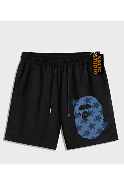 Kalic Studio PANTALONI SCURT DE VARĂ UNISEX Mr. Bape cu model negru