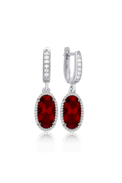 Silveranka 925 Ayar Gümüş Yakut Kırmızı Oval Taşlı Küpe