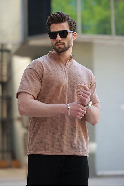 Madmext Ανδρικό μπλουζάκι με γιακά Judge Brown Basic E7148