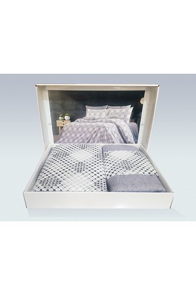 sehra Set de lenjerie de pat dublu din bumbac natural moale și durabil de lux + cearșaf de pat fără elastic + 2 fețe de pernă