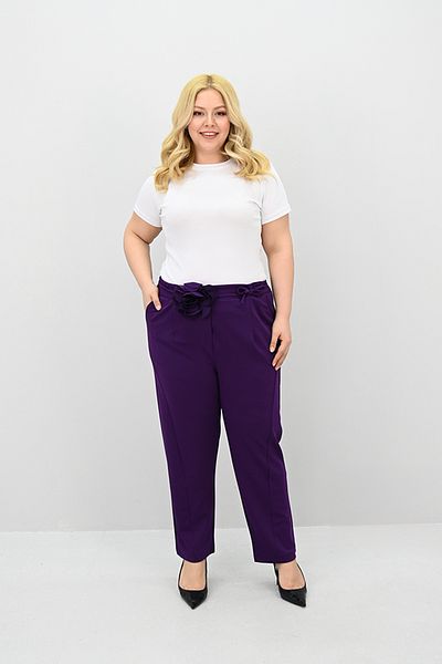 Koza Butik Women's Plus Size Rose Belt Detailed High Waist Pants 6327-25