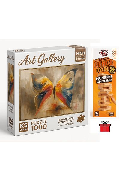 Ks Games Butterfly Effect (Ali Eminoğlu) 1000 Puzzles of 68X48 cm and Cprtoys Natural Wood Balance Game 54 Pieces