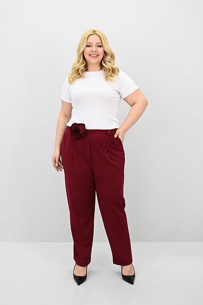 Koza Butik Women's Plus Size Rose Belt Detailed High Waist Pants 6327-25
