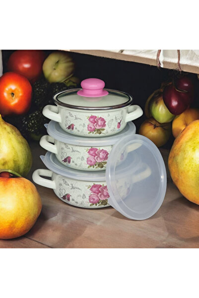 emaye market طقم أواني تخزين وتخزين من المينا مكون من 3 قطع مكون من 9 قطع