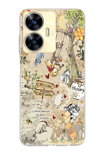 moonset Realme C55 Uyumlu Winnie The Pooh Kolaj Tasarımlı Baskılı Şeffaf Tele...