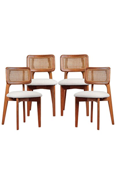Woodenbend Mirla Ahşap Hazeranlı Sandalye Ceviz Rengi 4’lü Set Yemek Odası ve...