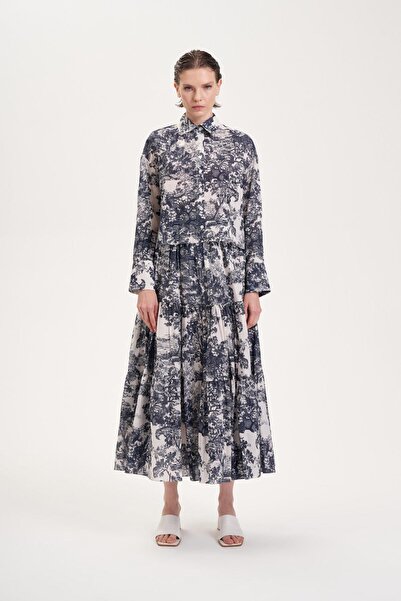 LADY PATTERNED VOILE SKIRT SET NAVY