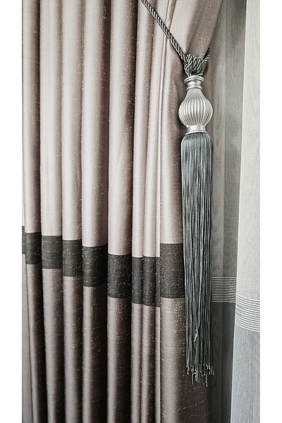 Yuka Slub Milano Adde Panel Background Curtain Gray Anthracite Striped Single Wing Closely Pleated Jacquard 100 X 260