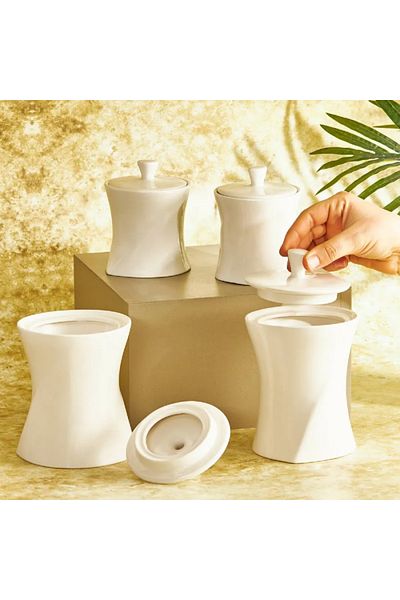 Karaca Saturn 4 Piece Porcelain Spice Jar Set Rack Set White