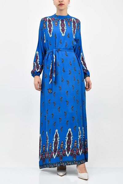 birizmoda Φόρεμα Hijab με μοτίβο οθωμανικής μπλε βισκόζης