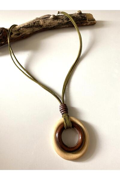 canan dizayn Bohem Ahşap IçIçe Halkalı Kolye Haki Yeşil