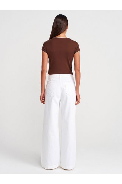 Dilvin 71978 Double Pleated Wide Denim Pants-White