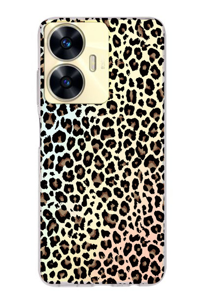 moonset Realme C55 Uyumlu Leopar Tasarımlı Baskılı Şeffaf Telefon Kılıfı
