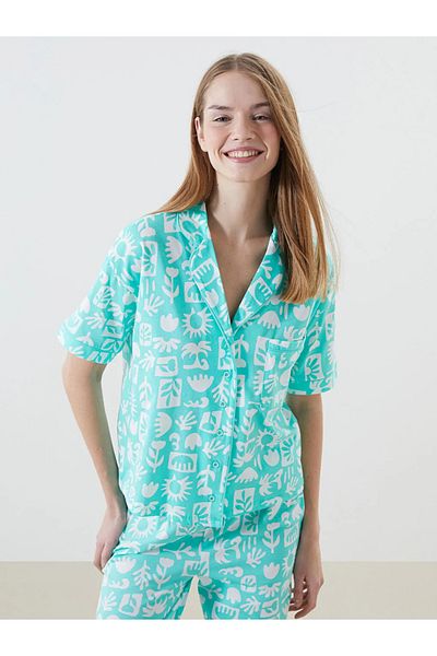 LC Waikiki LCW DREAM Set de pijamale pentru femei cu model de guler de cămașă verde