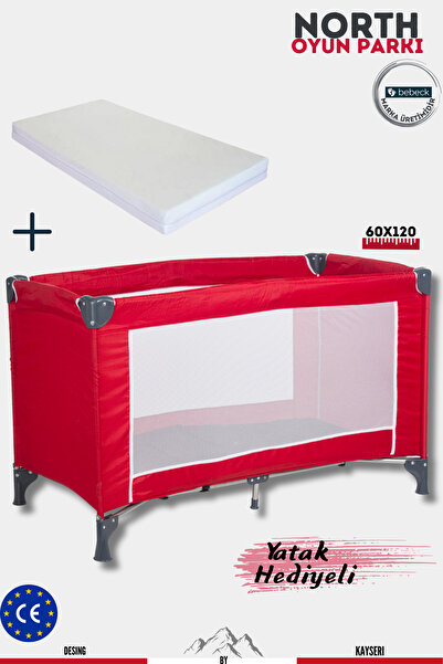 Bebeck North Kırmızı Oyun Parkı 60x120cm Yatak Hediyeli