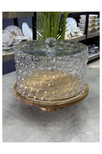 Doğudeko Lüx Akasya Altlıklı Cam Kek Fanusu