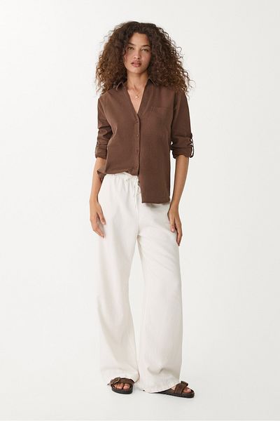 Stradivarius Loose linen-blend shirt with a pocket