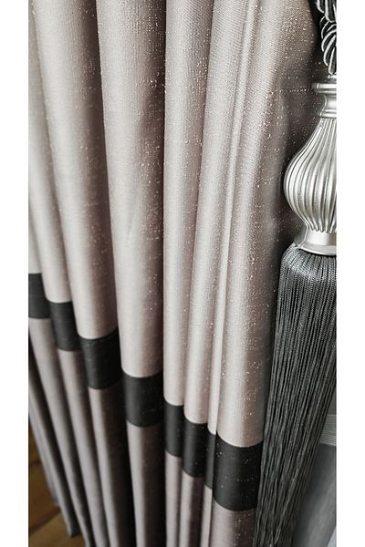 Yuka Slub Milano Adde Panel Background Curtain Gray Anthracite Striped Single Wing Closely Pleated Jacquard 100 X 260