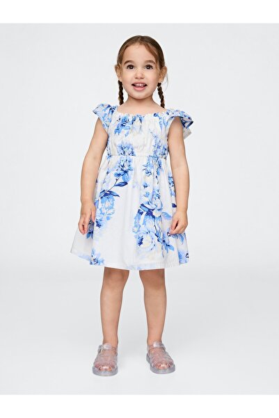 GAP Kız Bebek Mavi Fırfır Kollu Desenli Elbise
