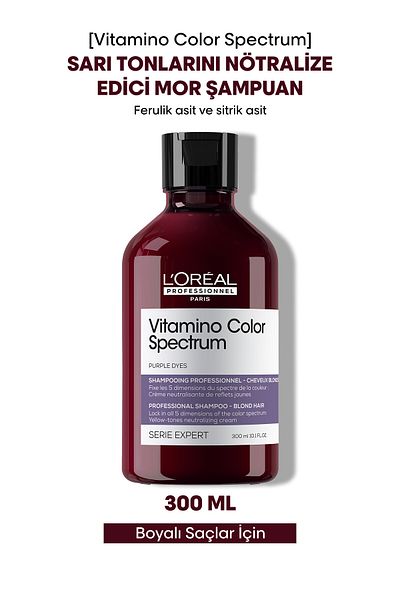 L'oreal Professionnel Vitamino Color Spectrum Neutralizing Yellow Tones Purple Shampoo for Blonde Hair 300 ml
