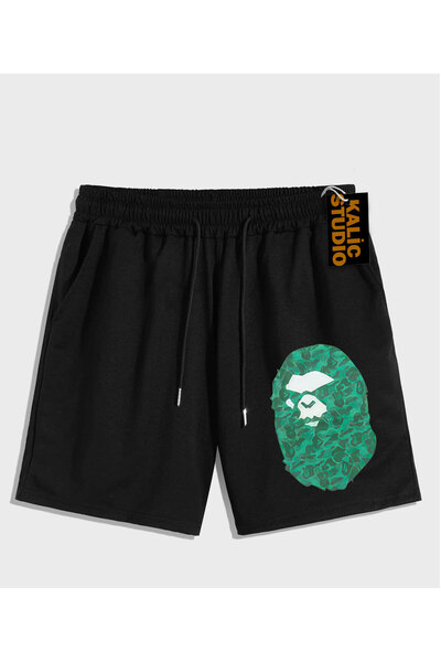 Kalic Studio PANTALONI SCURT DE VARĂ UNISEX Mr. Bape cu model negru