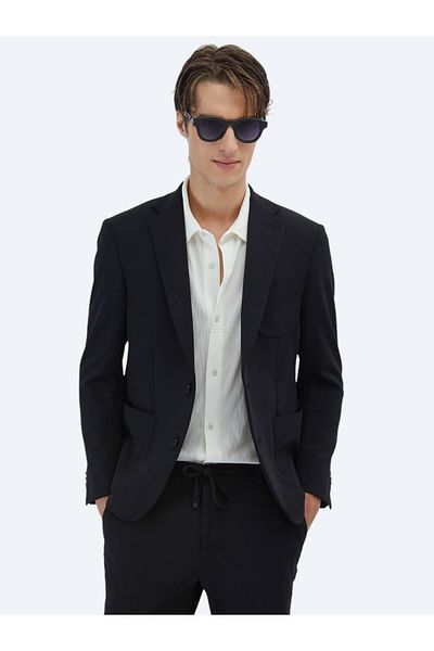 Kip Black Plain Fitted Fit Knitted Suit